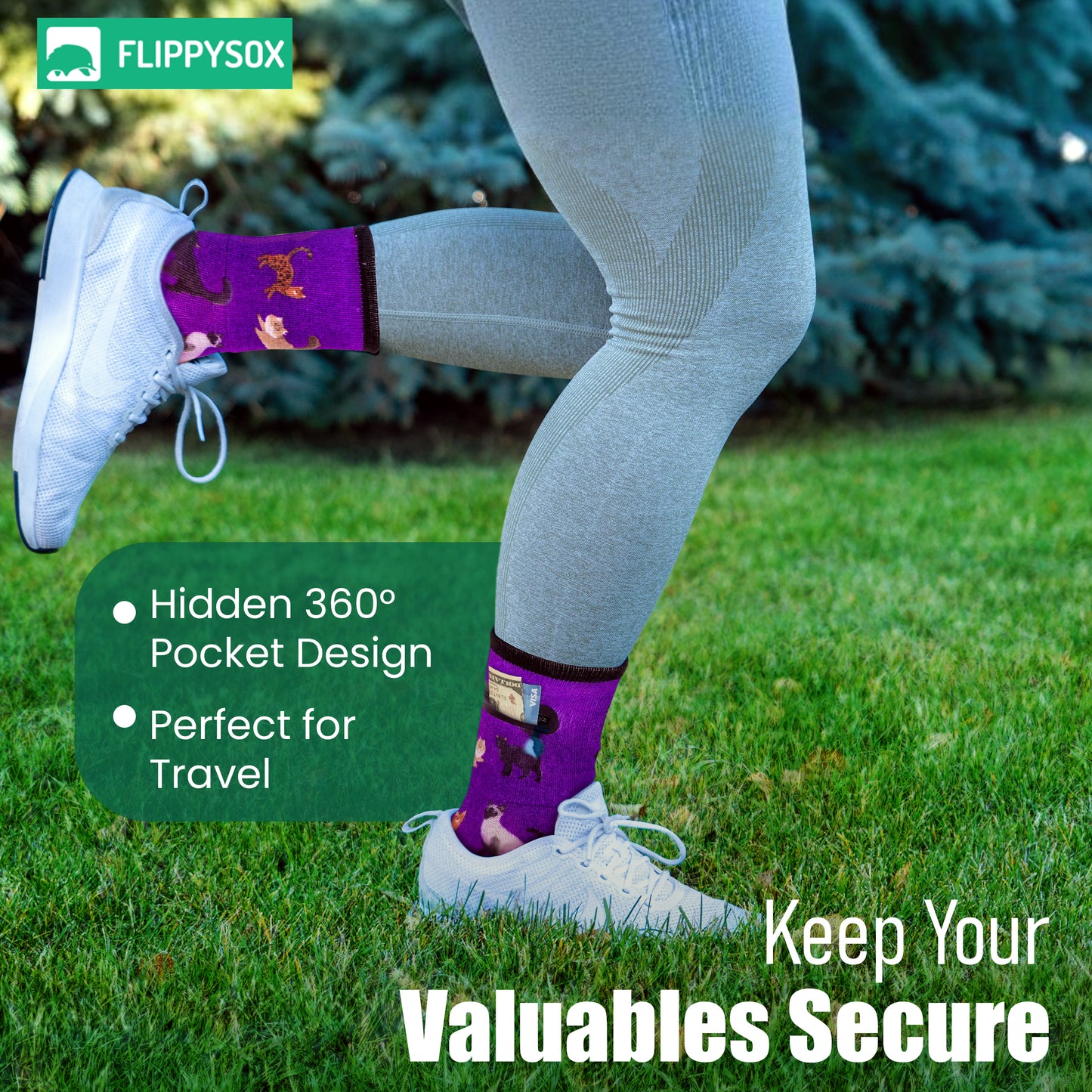 Zipper Sock Wallet - Purple Cat Sock