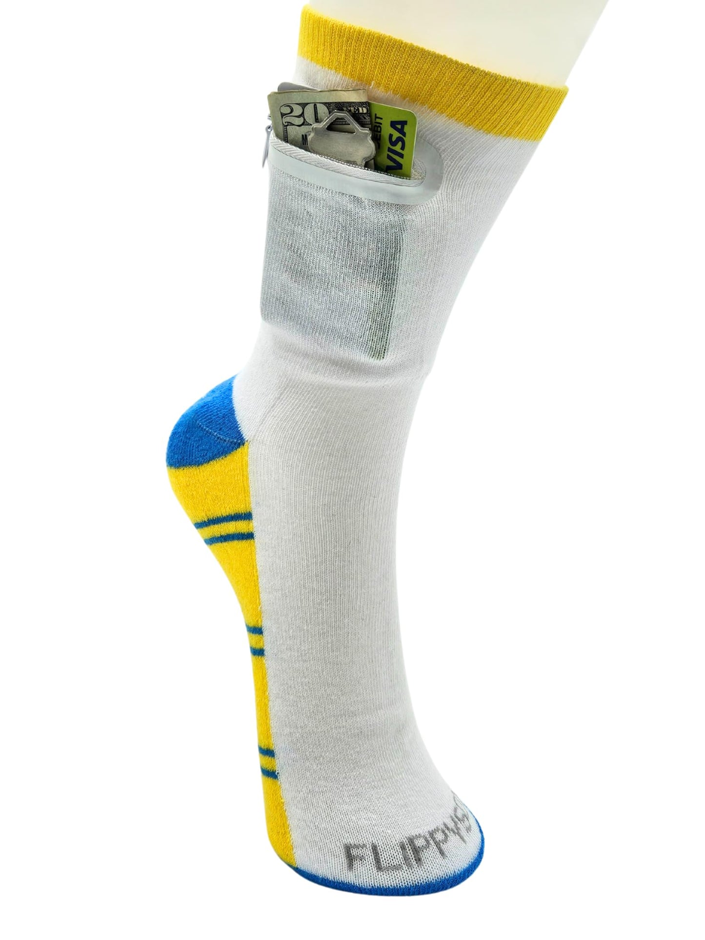 Zipper Sock Wallet - Striped Yellow Blue