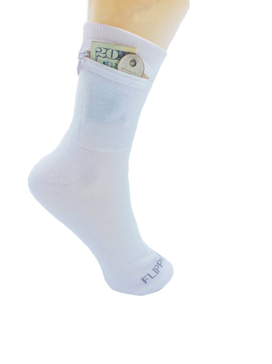 Zipper Wallet Sock - White