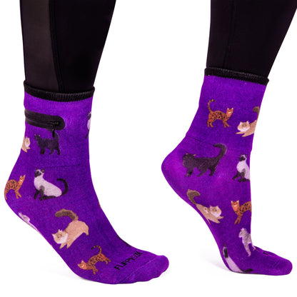 Zipper Sock Wallet - Purple Cat Sock