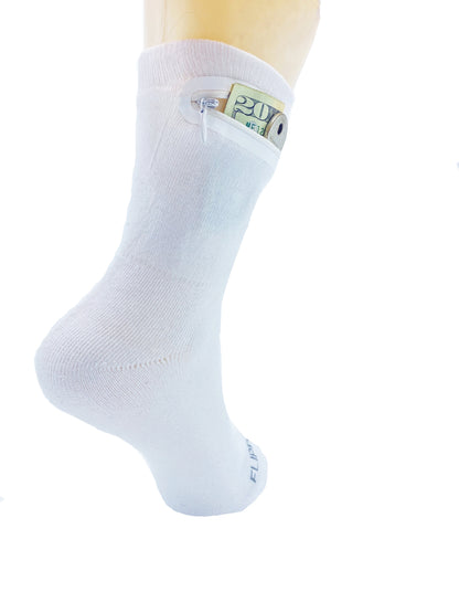 Zipper Wallet Sock - White