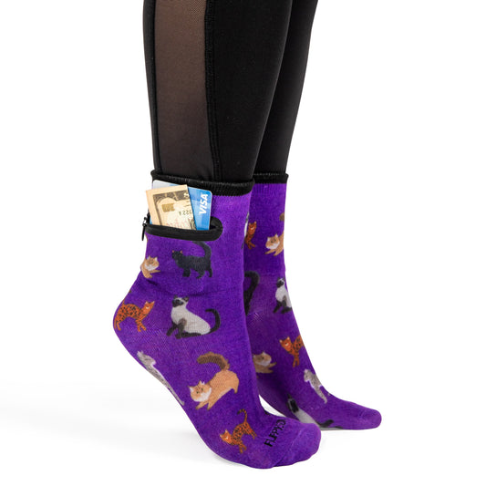 Zipper Sock Wallet - Purple Cat Sock