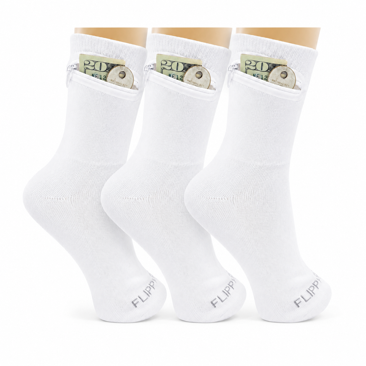 Zipper Sock Wallet (3 Pack) - White Sock