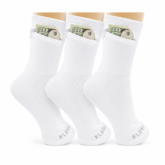 Zipper Sock Wallet (3 Pack) - White Sock