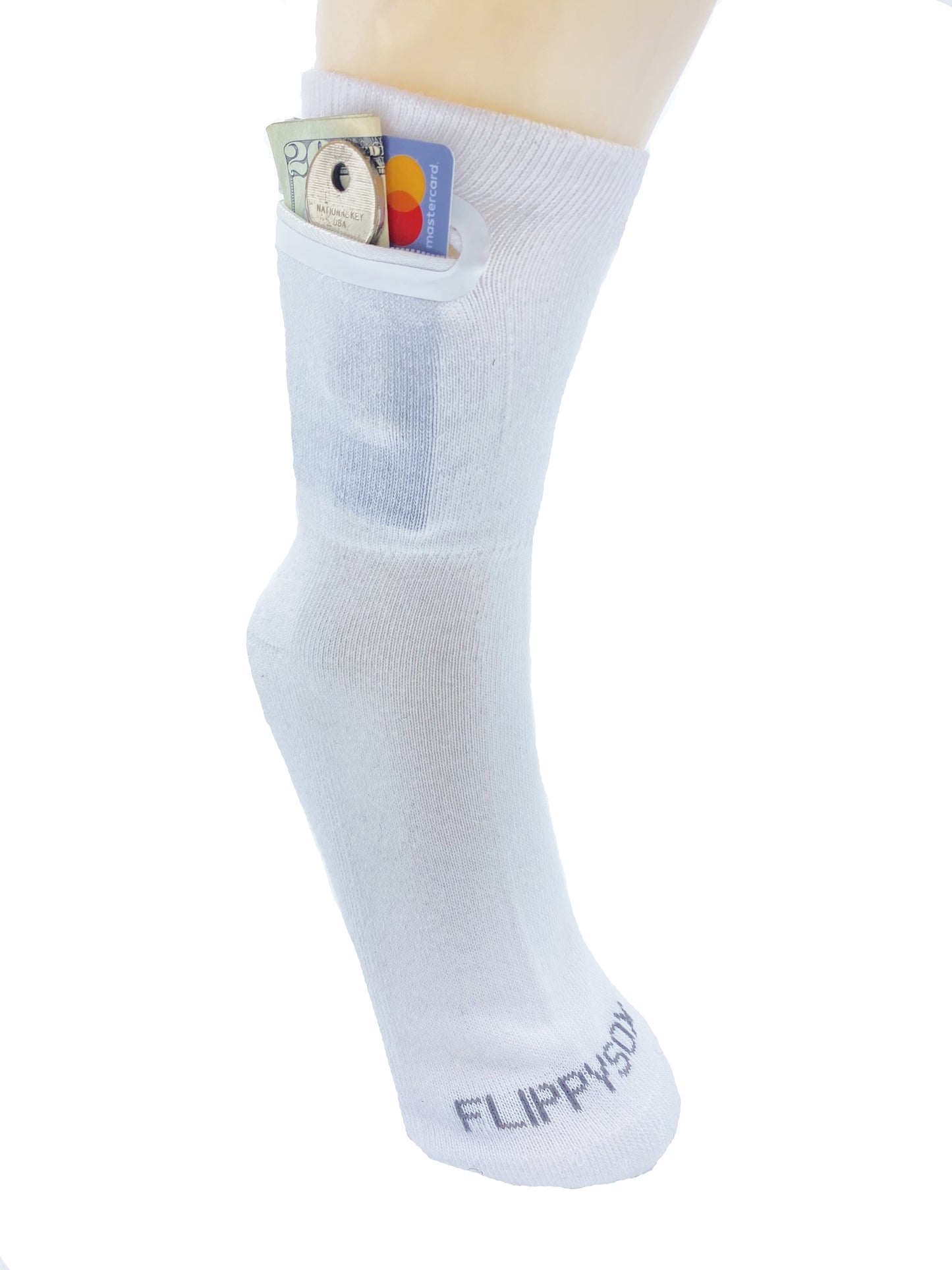 Zipper Wallet Sock - White