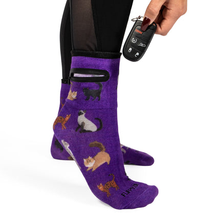 Zipper Sock Wallet - Purple Cat Sock