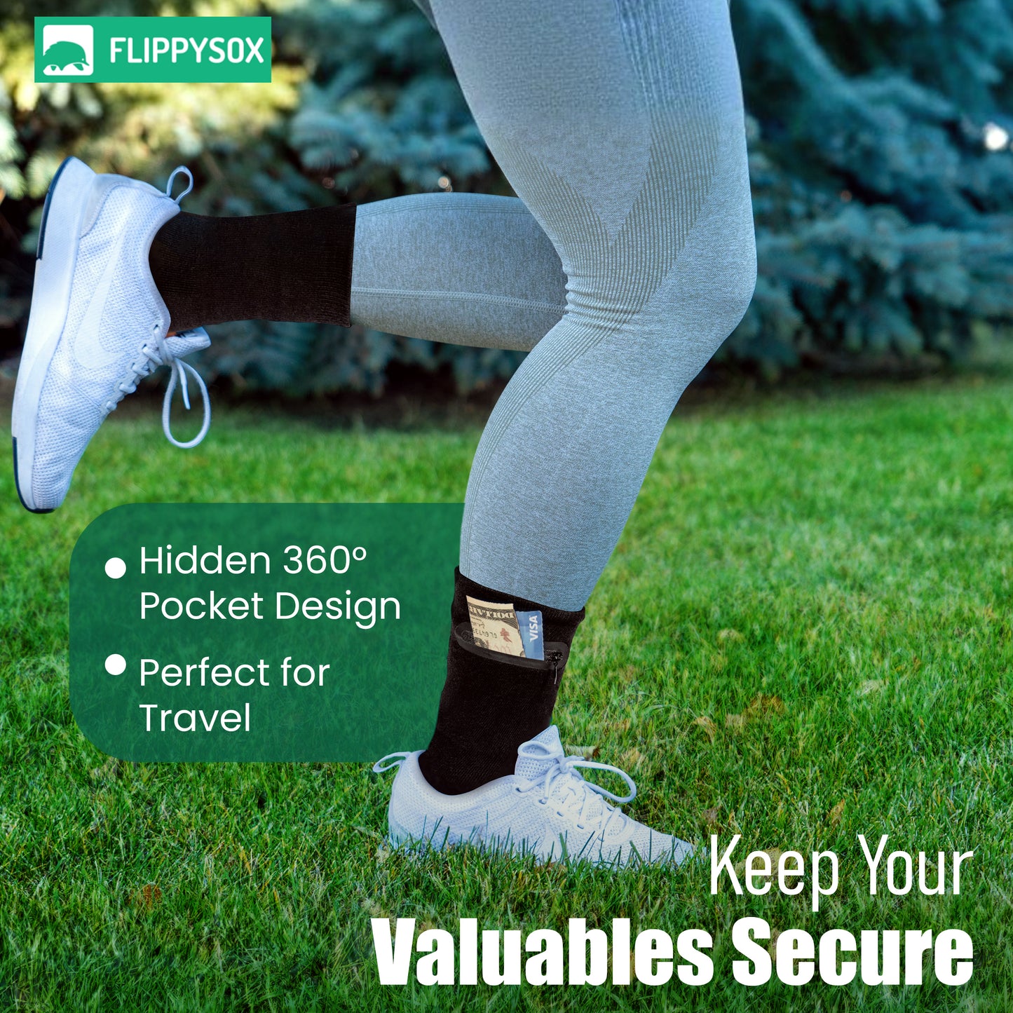 Zipper Sock Wallet - Running Black