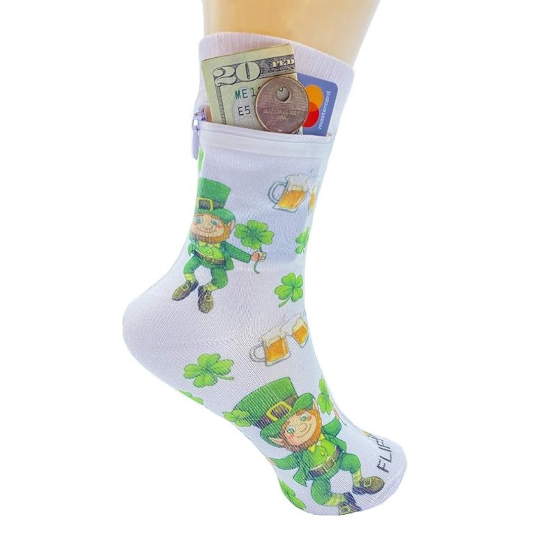 Zipper Sock Wallet -  St Patricks Day Sock