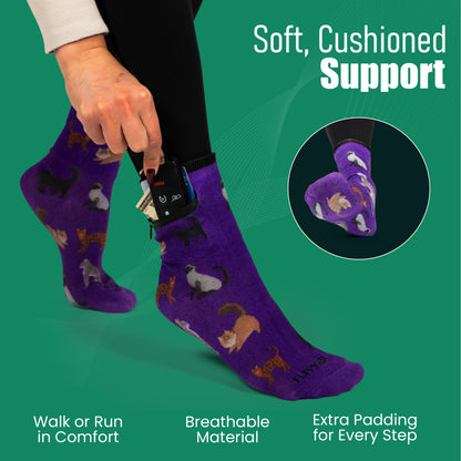 Zipper Sock Wallet - Purple Cat Sock