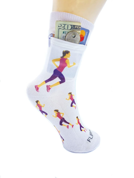 Zipper Sock Wallet - Running Woman Sock