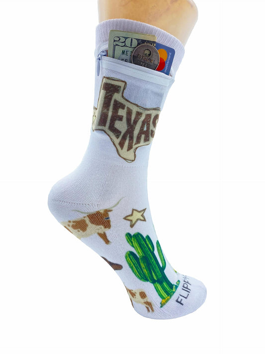 Zipper Wallet Sock - Texas