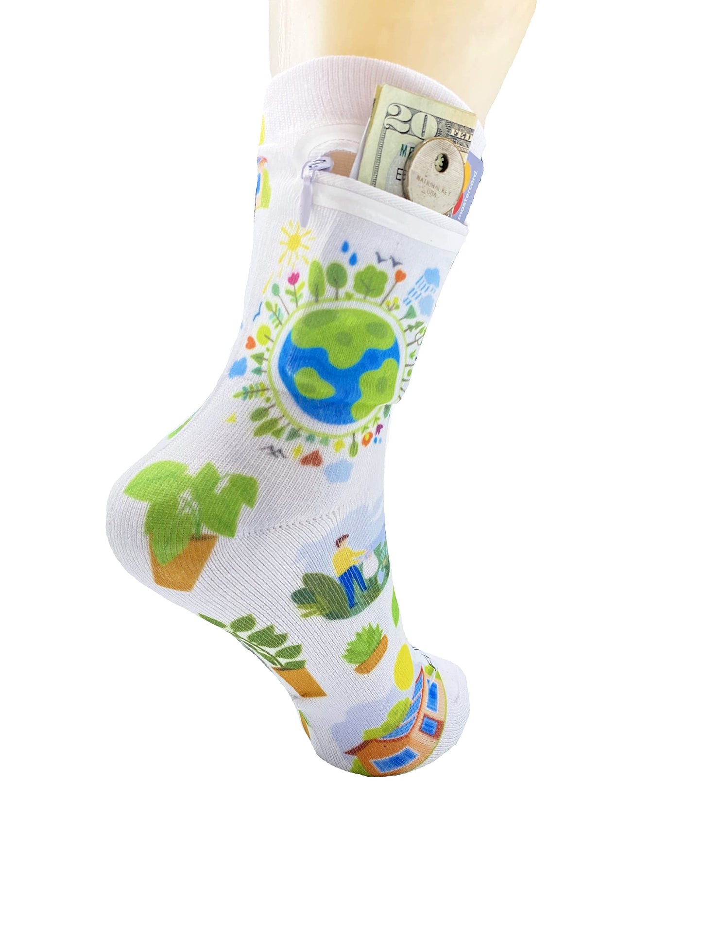 Zipper Sock Wallet - Earth Day Sock