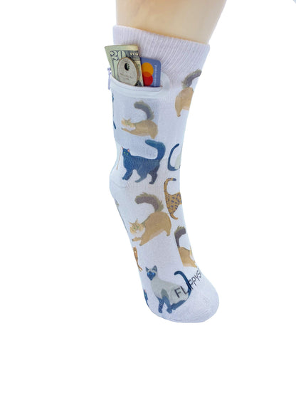 Zipper Sock Wallet - White Cat Sock