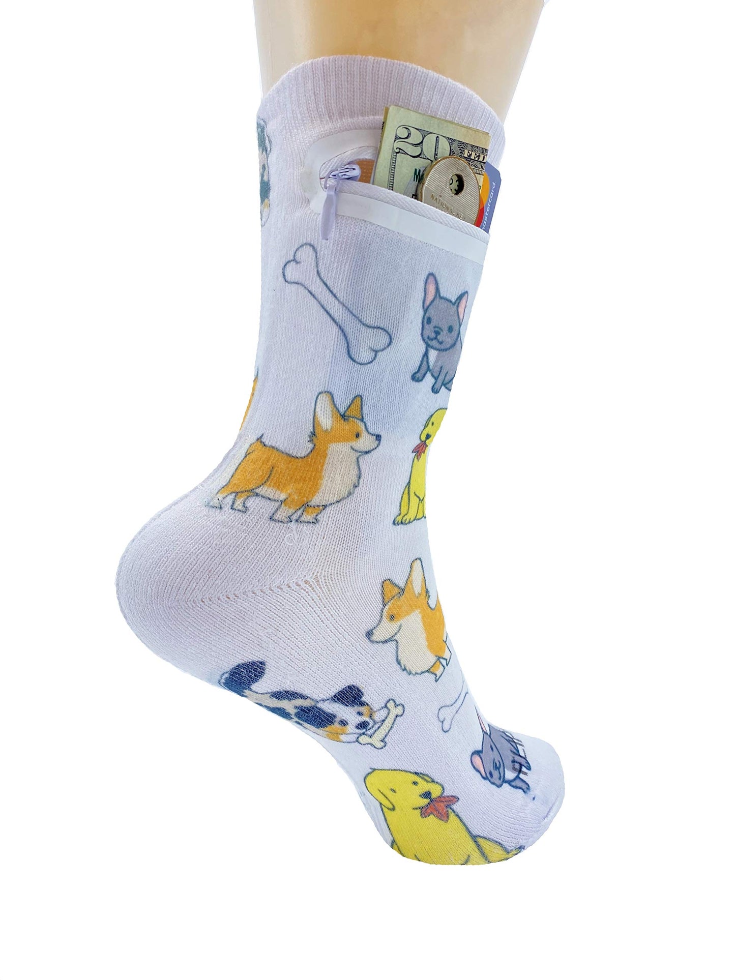 Zipper Sock Wallet - White Dog Sock