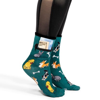 Zipper Sock Wallet - Green Dog Sock