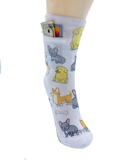 Zipper Sock Wallet - White Dog Sock