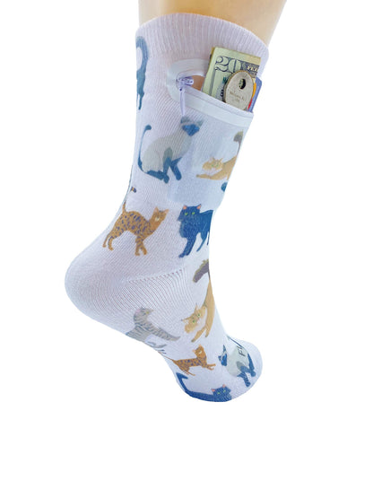 Zipper Sock Wallet - White Cat Sock