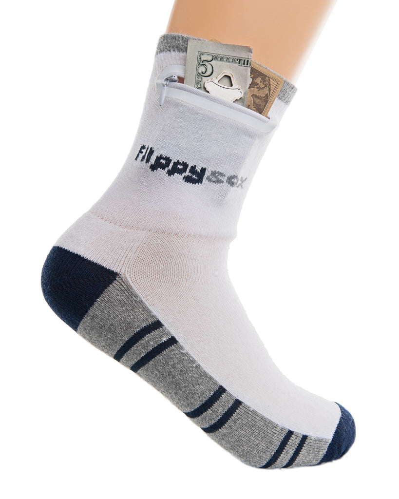 Zipper Wallet Sock - Blue & Grey