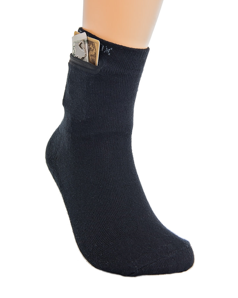 Zipper Wallet Sock - Black