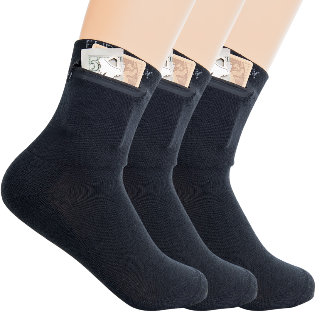 Zipper Sock Wallet (3 Pack) - Black Sock