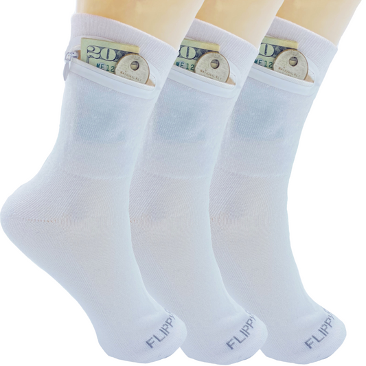 Zipper Sock Wallet (3 Pack) - White Sock