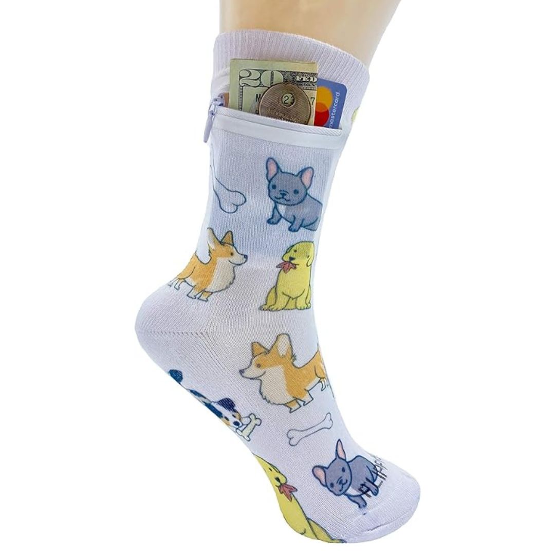 Zipper Sock Wallet - White Dog Sock