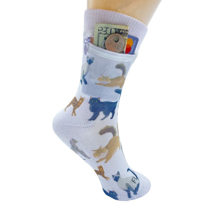 Zipper Sock Wallet - White Cat Sock