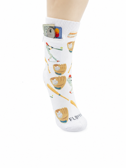 Zipper Sock Wallet - Baseball Sock