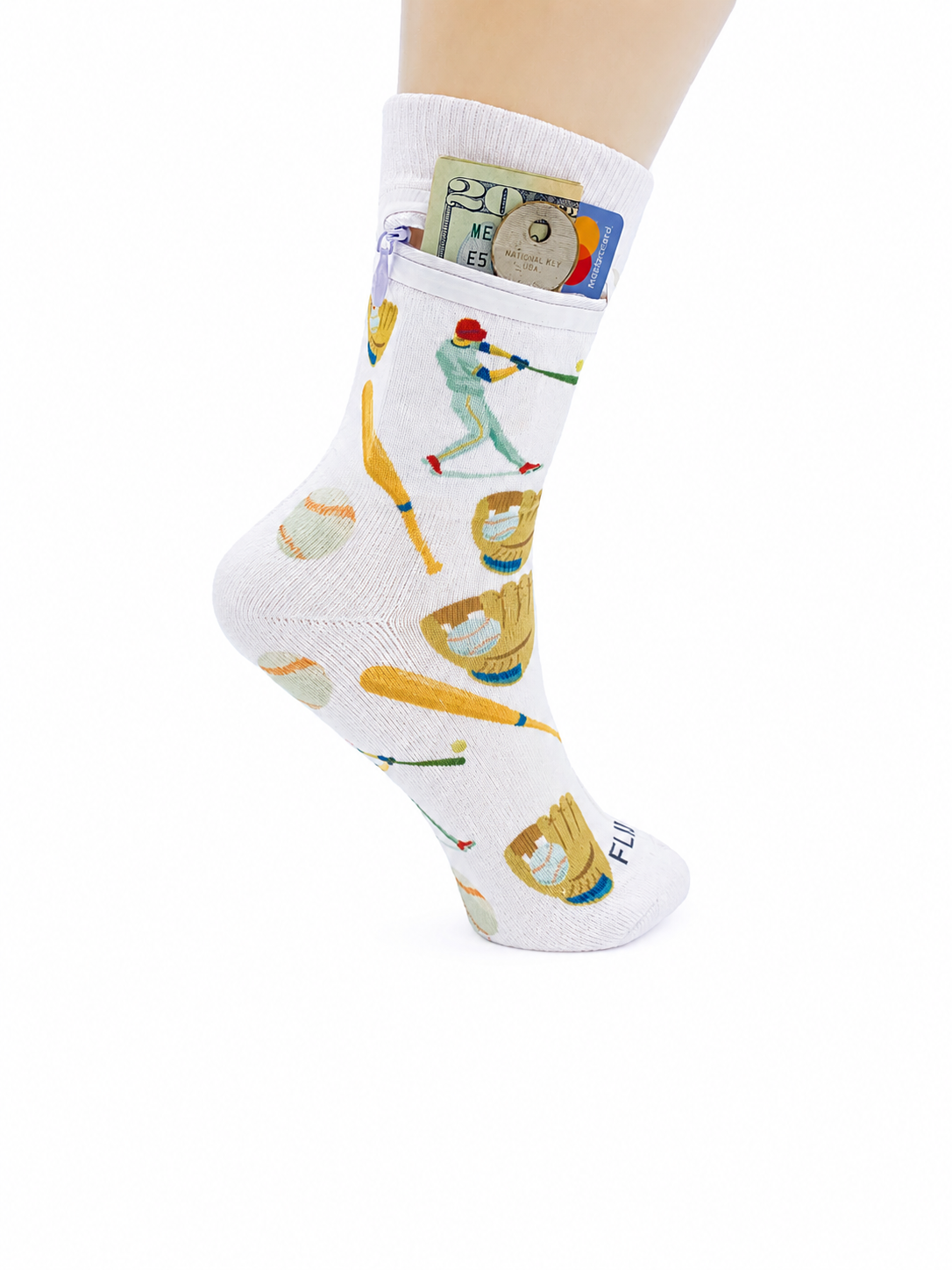 Zipper Sock Wallet - Baseball Sock