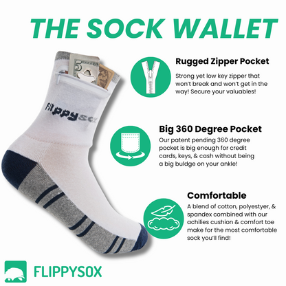 Zipper Wallet Sock Blue/Grey - Bundle And Save!