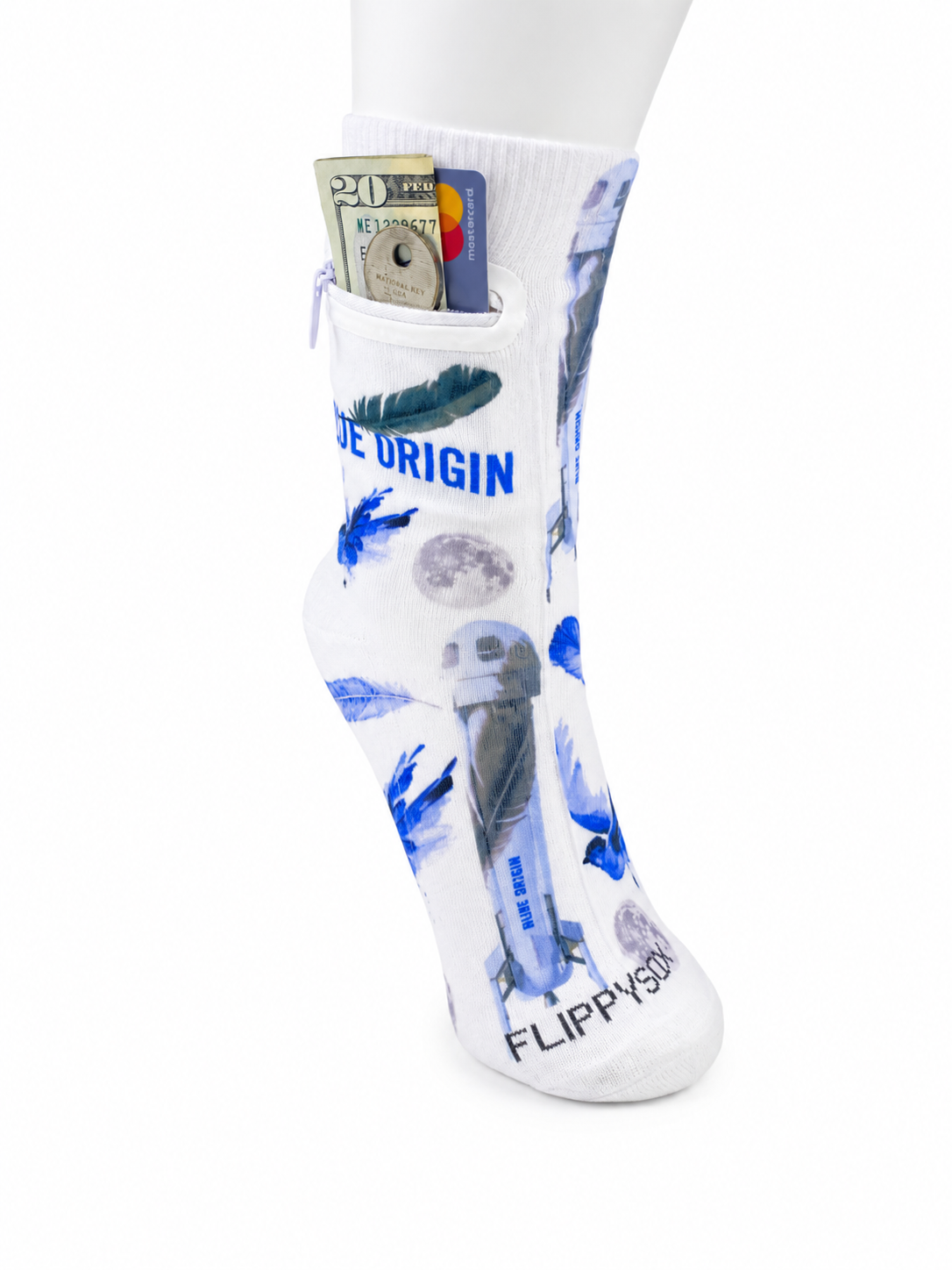 Zipper Sock Wallet - Blue Origin Sock