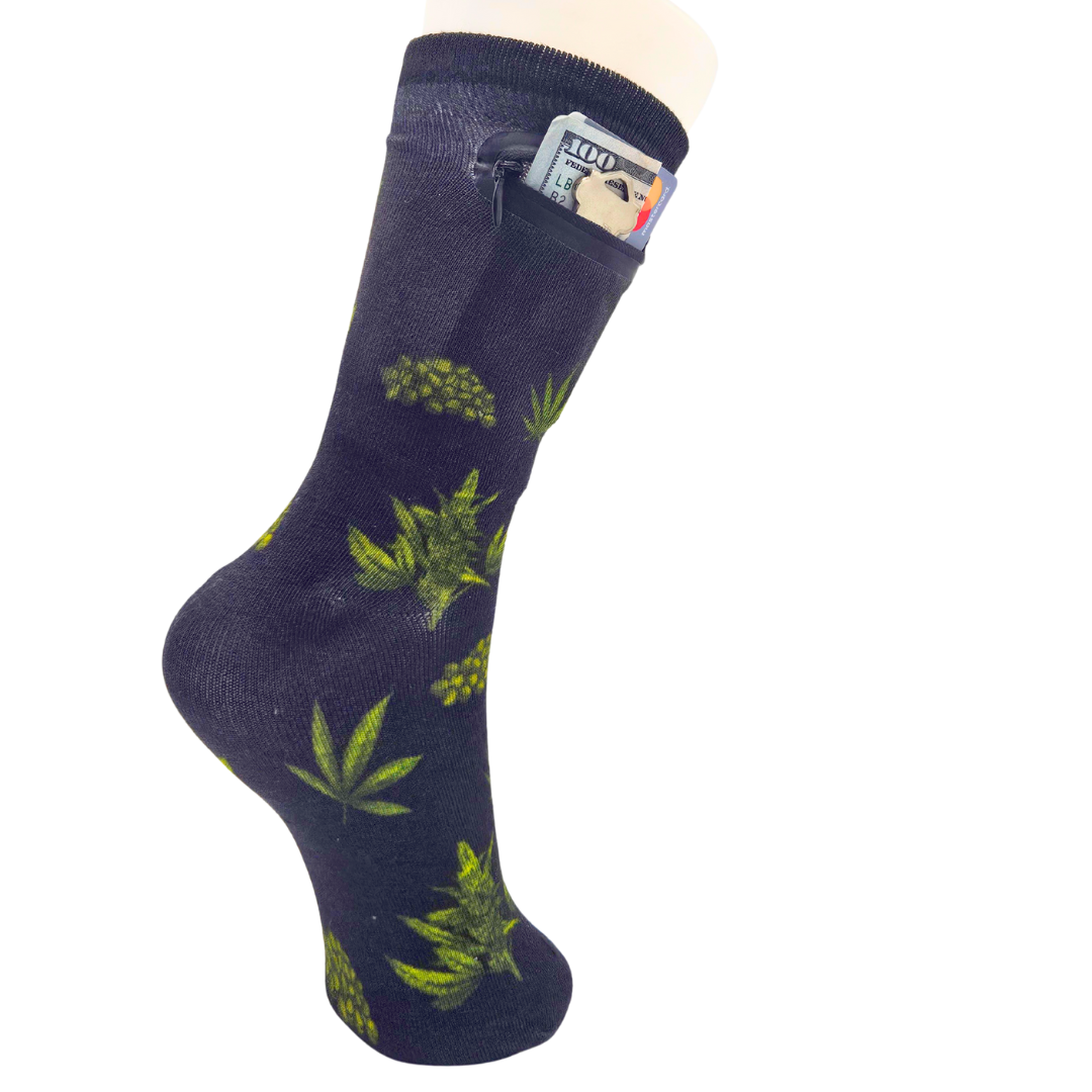 Zipper Sock Wallet - Cannabis Sock