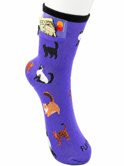 Zipper Sock Wallet - Purple Cat Sock