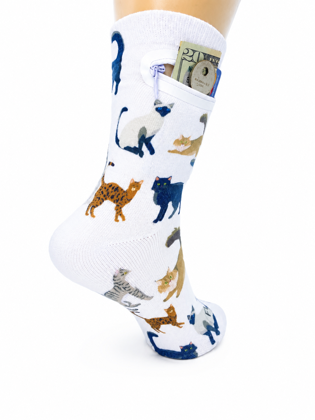 Zipper Sock Wallet - White Cat Sock