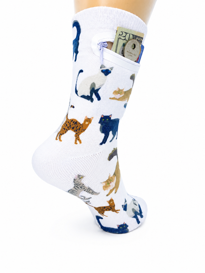 Zipper Sock Wallet - White Cat Sock