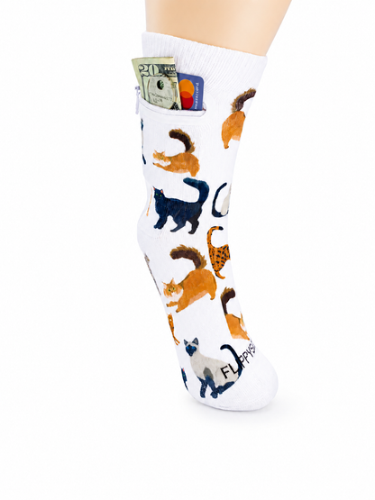Zipper Sock Wallet - White Cat Sock