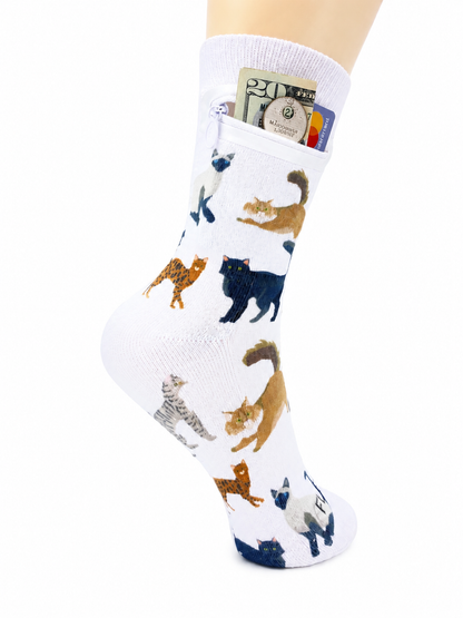 Zipper Sock Wallet - White Cat Sock