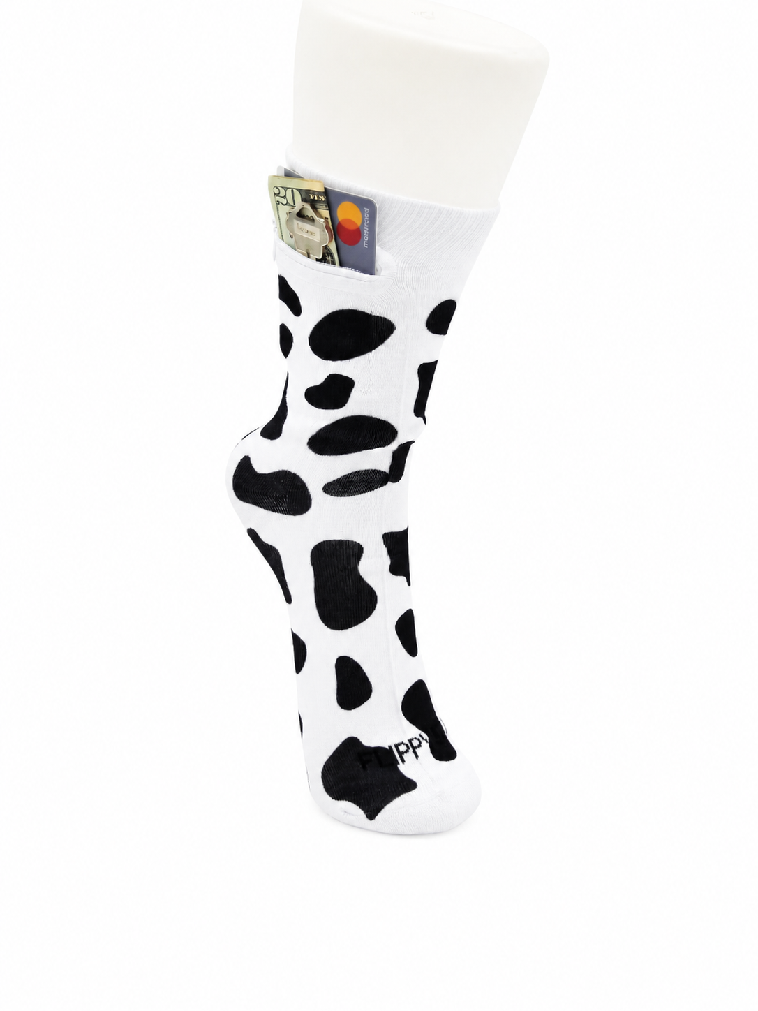Zipper Sock Wallet - Cows Sock