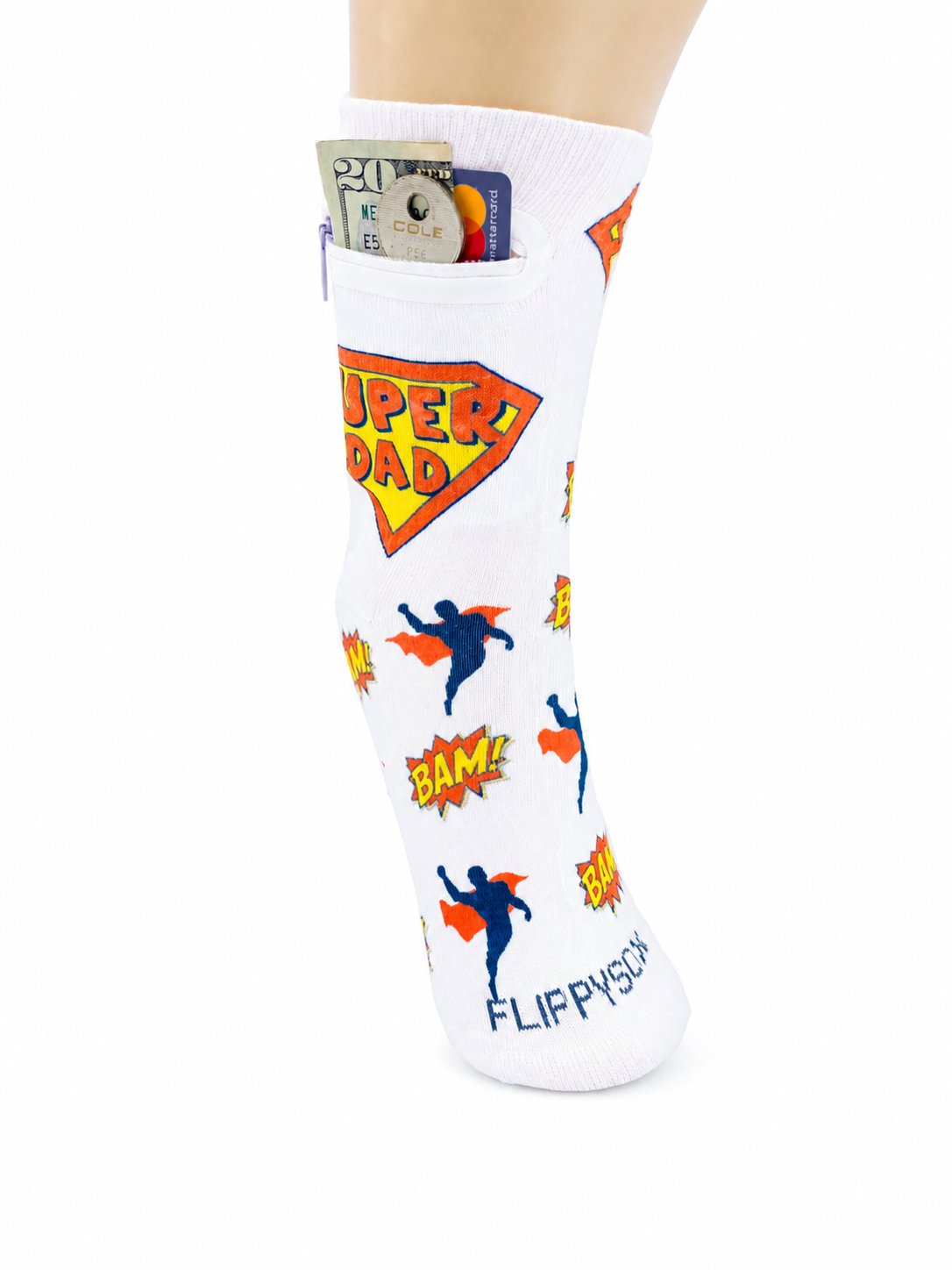 Zipper Sock Wallet - Super Dad Sock