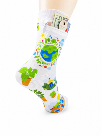 Zipper Sock Wallet - Earth Day Sock