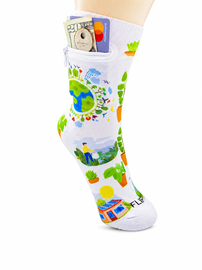 Zipper Sock Wallet - Earth Day Sock