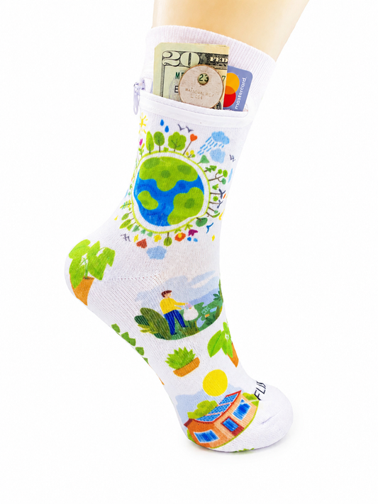 Zipper Sock Wallet - Earth Day Sock