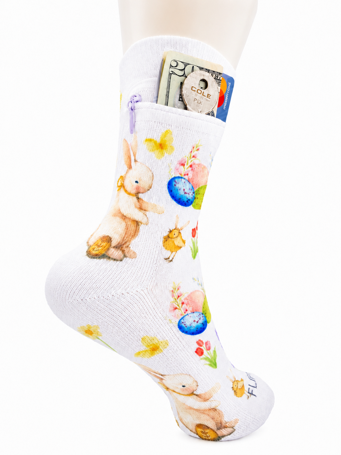 Zipper Sock Wallet - Easter Sock