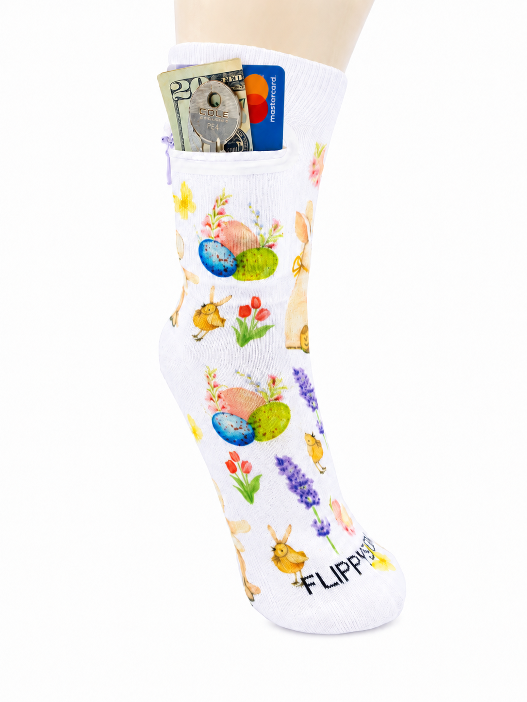 Zipper Sock Wallet - Easter Sock