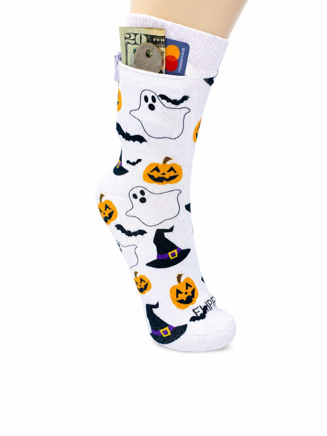 Zipper Sock Wallet - Halloween Spooky Scary Sock