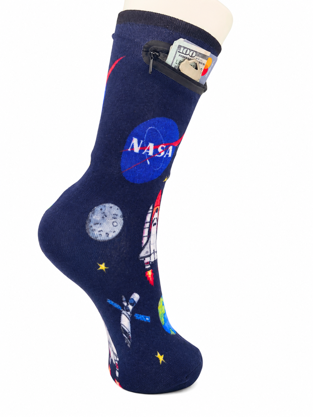 Zipper Sock Wallet - NASA Sock