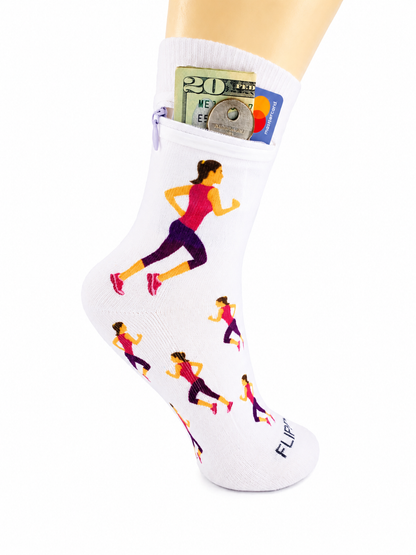 Zipper Sock Wallet - Running Woman Sock