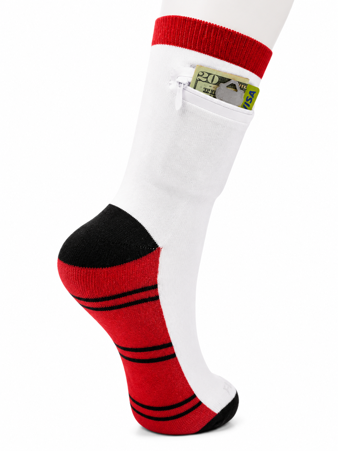 Zipper Sock Wallet - Striped Red Black