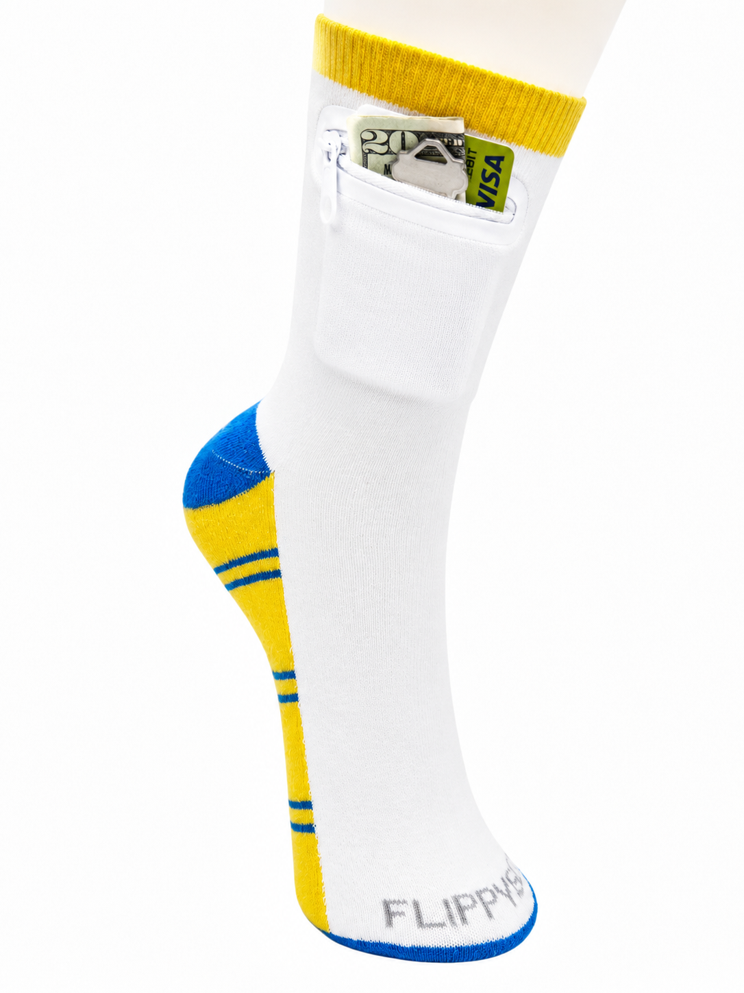Zipper Sock Wallet - Striped Yellow Blue