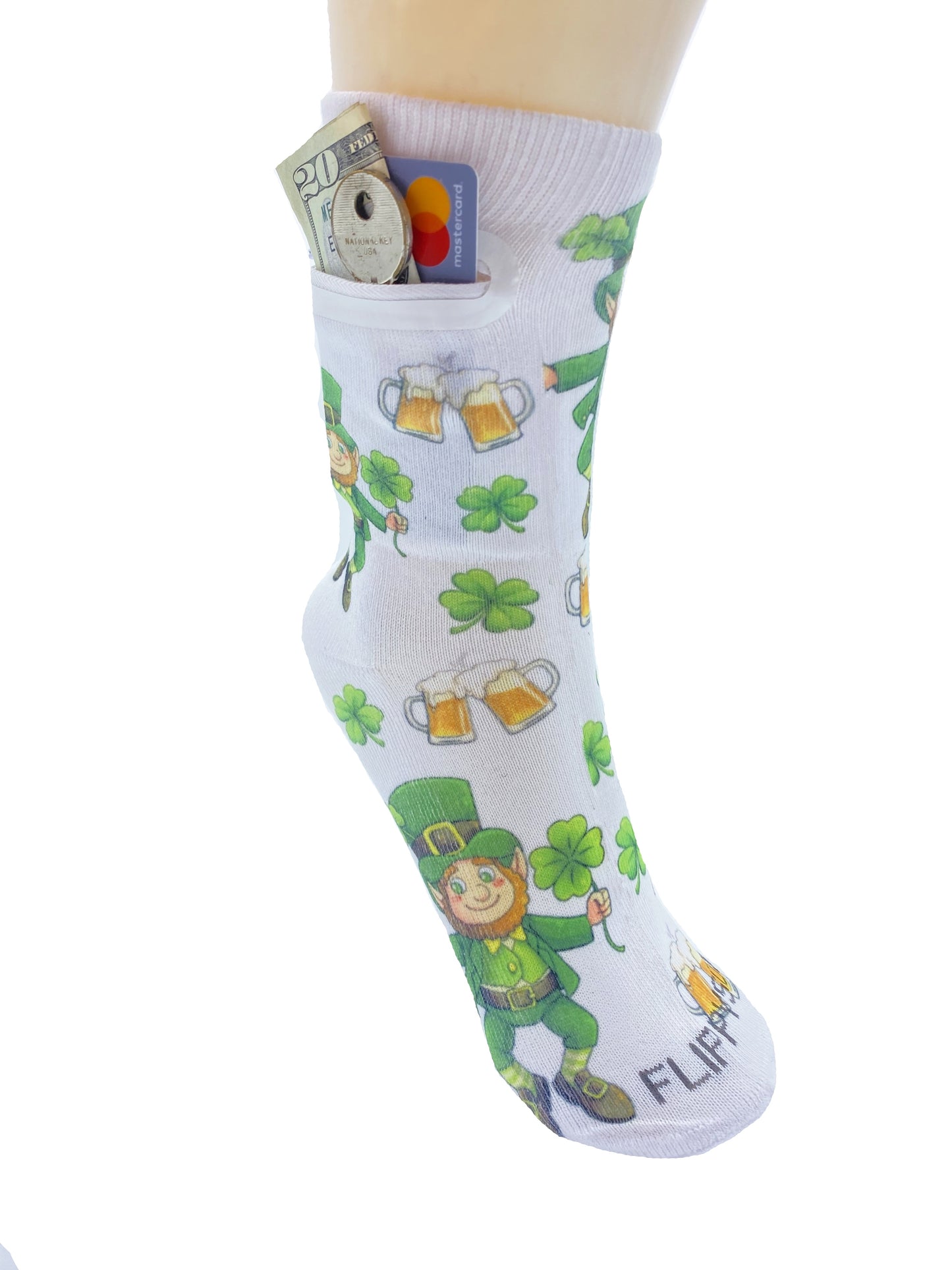 Zipper Sock Wallet -  St Patricks Day Sock